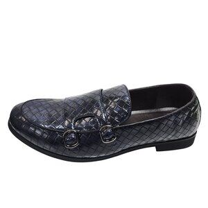 Mens Italian Style Blue Loafers Double Monk Straps Textured SZ 45 US 11.5 Shoes